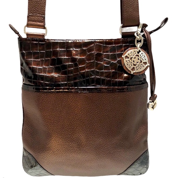 Brighton Faux Crocodile Pebbled Leather Brown Bag - Picture 1 of 11